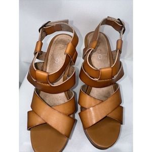 Aldo Heels Womens Peep Toe Buckle Strap‎ Platform Ankle Strappy Brown Leather 37
